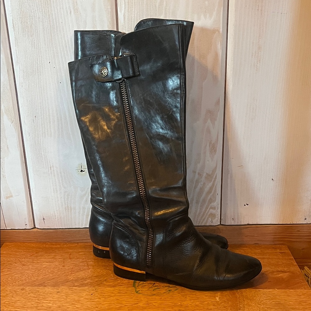 Isola Black Leather Knee-High Boots